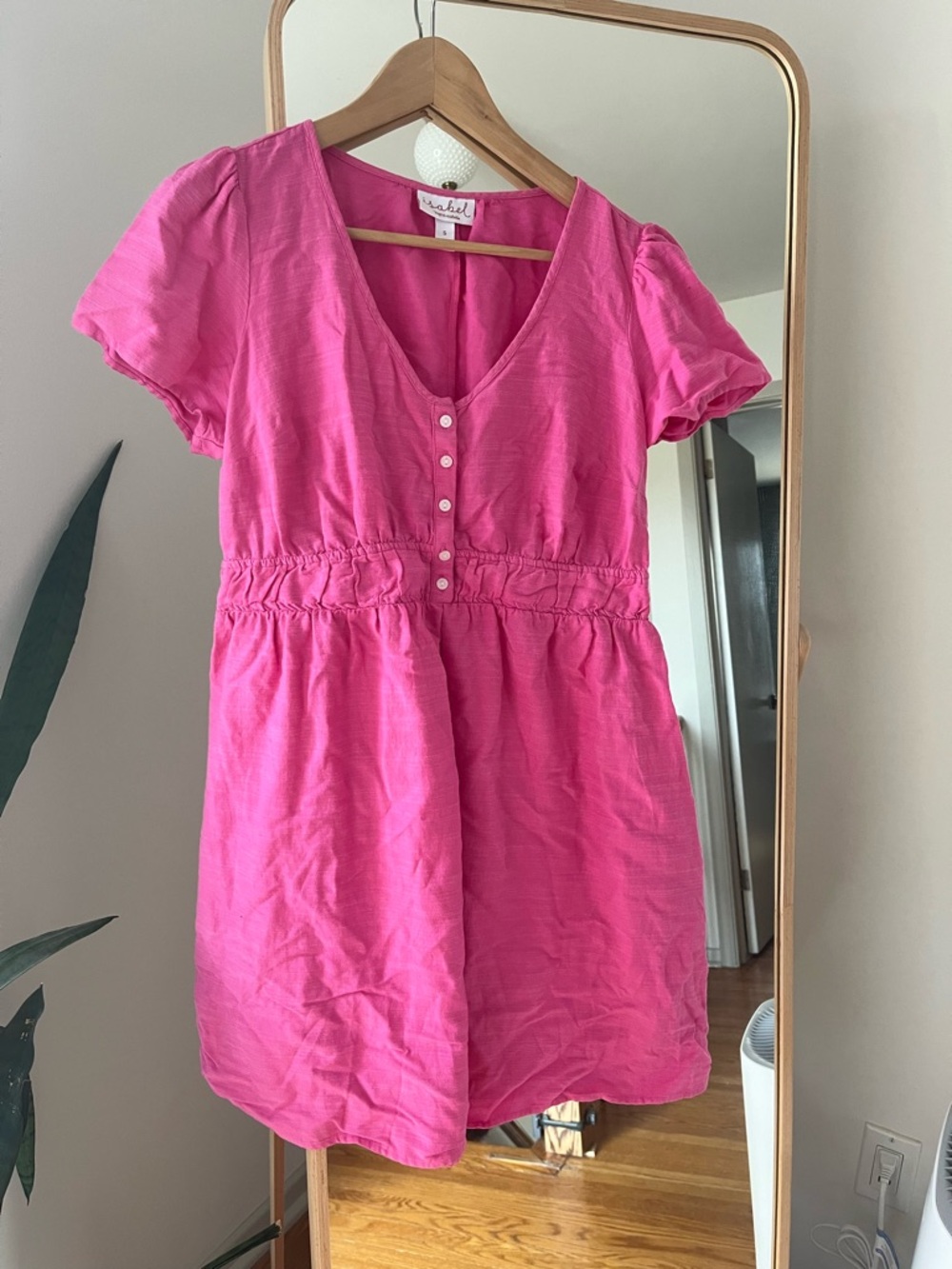 Pink Short Sleeve Button Front Maternity Dress S